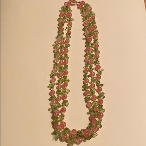 Triple strand lime green stone and rose quartz